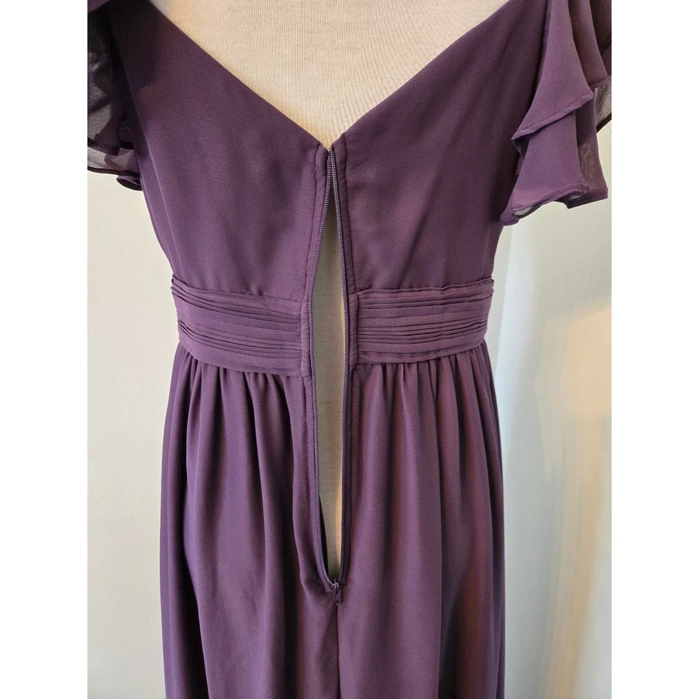 Birdy Grey Plum Purple Michelle Chiffon Ruffle Flutter Maxi Bridesmaid Dress M - Picture 7 of 13